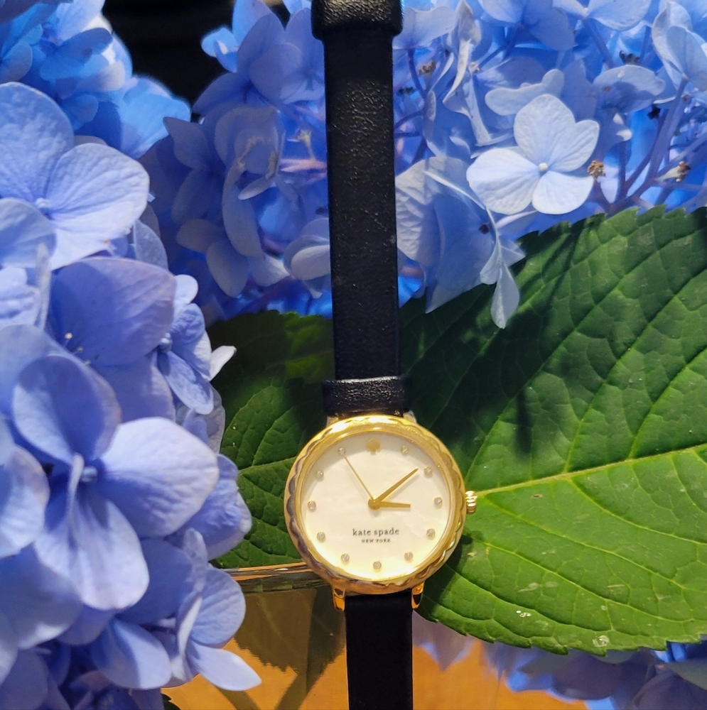 Kate Spade Mother of Pearl and Black Leather Watch - Picture 2 of 3